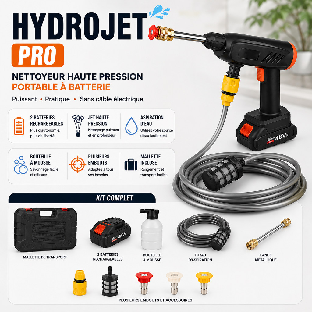 HydroJet Pro™ — Nettoyeur Haute Pression Portable à Batterie