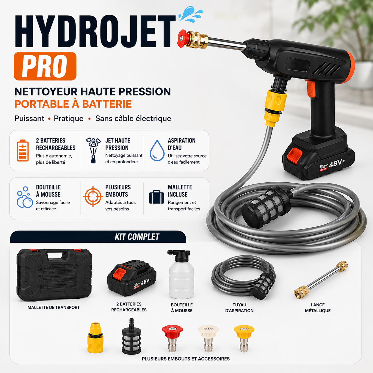 HydroJet Pro™ — Nettoyeur Haute Pression Portable à Batterie