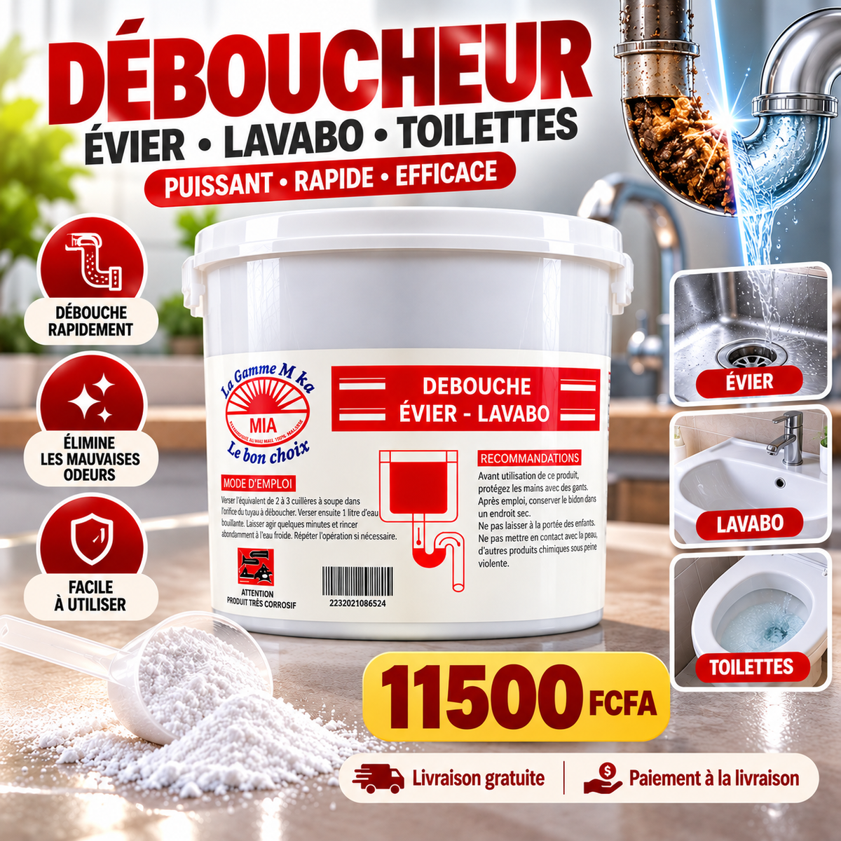 Débouche Évier-Lavabo – Déboucheur en Poudre à Action Rapide