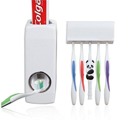 Distributeur de dentifrice + support mural pour brosses à dents.