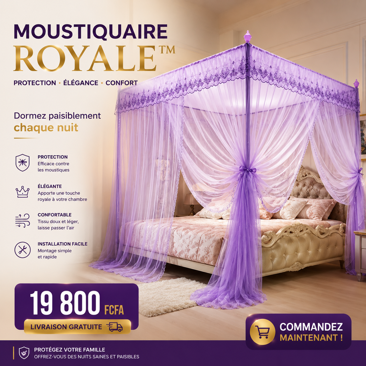 Moustiquaire Royale – Élégance & Protection pour votre Lit